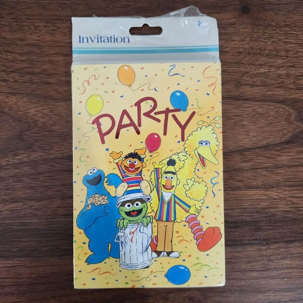 Vintage Sesame Street Birthday Party Invitations Big Bird Ernie Oscar 8 Pack